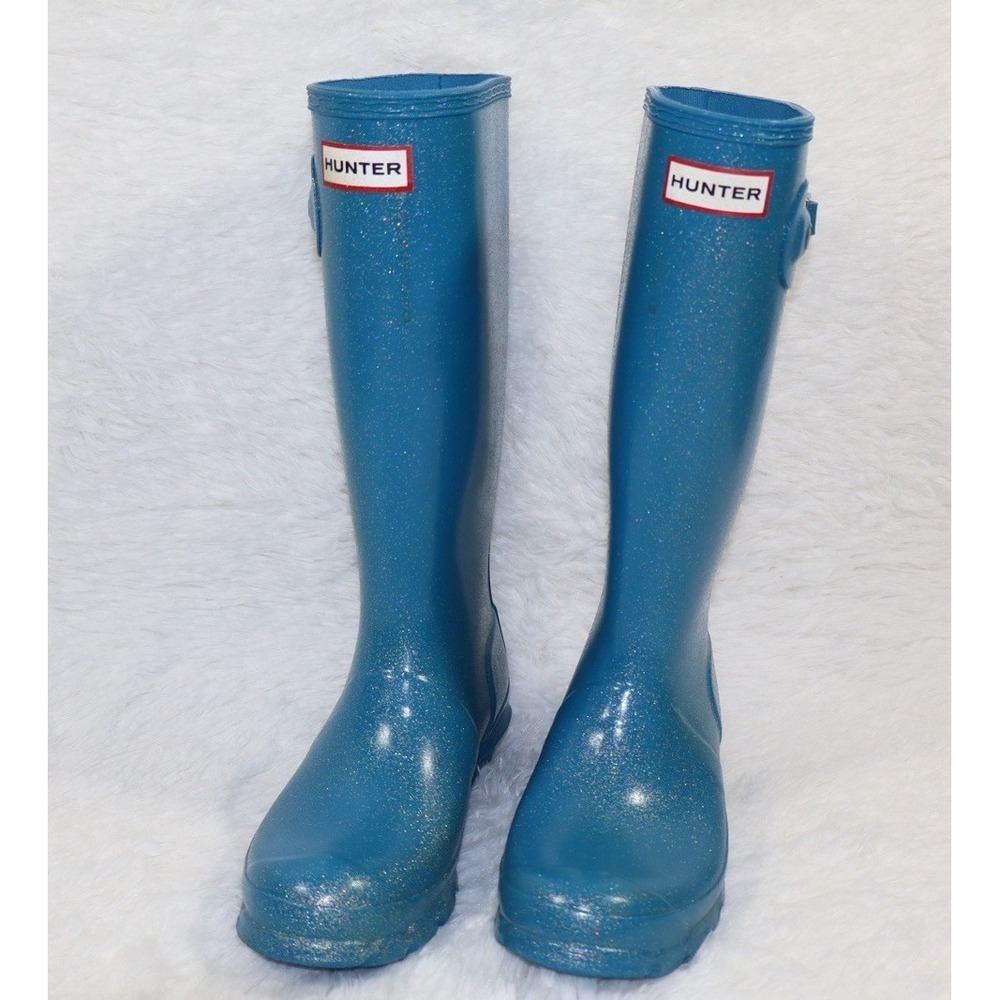 Hunter Big Kids Original Giant Glitter Rain Boots Blue Youth Sz 5 / Womens 6